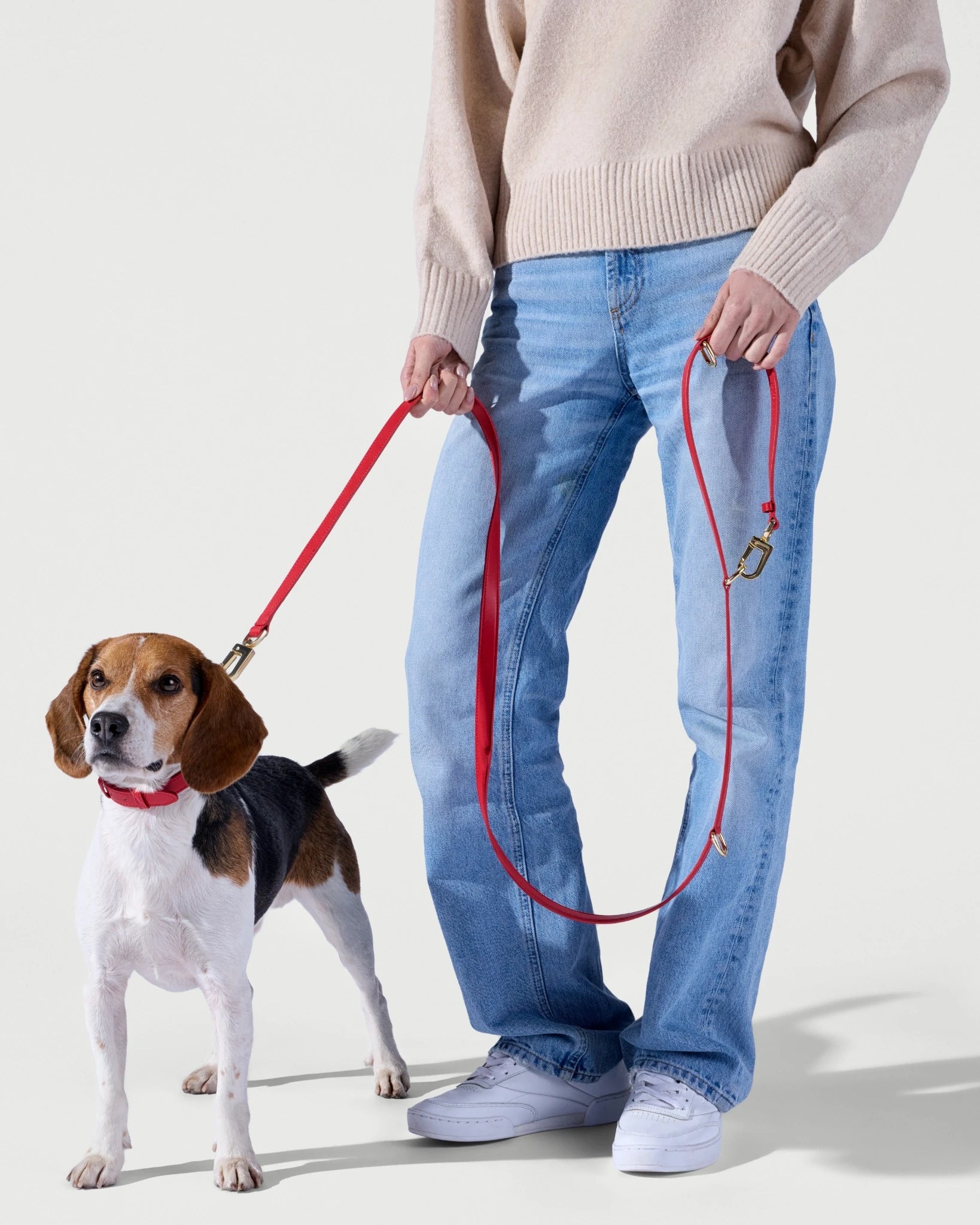 Microfibre Leather 3-in-1 Hands-Free Leash - Crimson Red